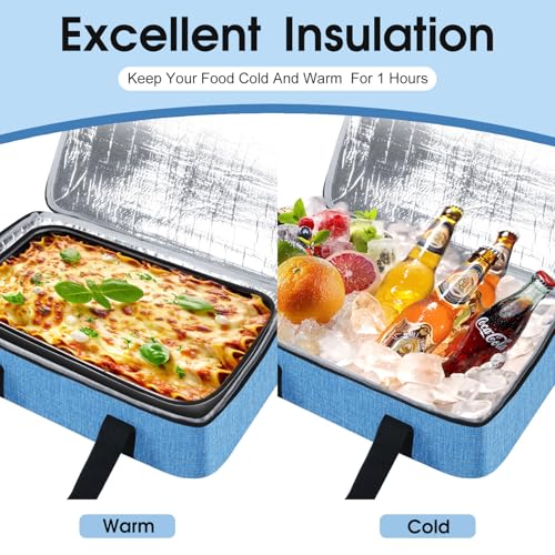 Insulated Casserole Carrier, Portable Casserole Carrier for Hot or Cold Food Lunch Tote Warmer or Cooler Bag, Lasagna Lunch Bag for Potluck Parties- Fits 9" x 13" Baking Dish-Azure - color: Azure, size: 16x10x4 in