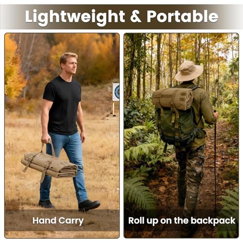 Shooting Mats Prone Padded,Extra Large Tactical Training Shooting Mat for Range Shooting & Hunting, Compact Foldable Water-Resistant Anti-Slip Base with Carry Strap Hunting Mat - color: Khaki