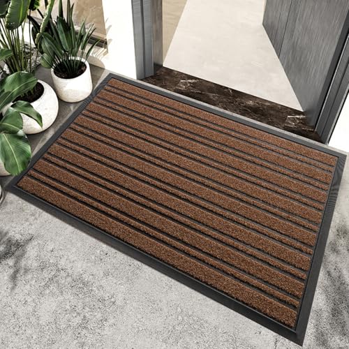 BEHERO Door Mat Outdoor Entrance, Extra Durable Front Door Mat Outside, Heavy Duty Welcome Mat for Outside Entry, Back Door Mats Non Slip, Waterproof All-Season Doormats, 36x24 Inch, Coffee - color: Burgundy, size: 2' x 3' (Rectangular)