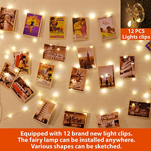 HXWEIYE 120LED Warm White 40Ft Fairy String Light with 52 Clear Clips & 12 Hooks, USB Powered, Waterproof, 8 Modes & Timer, Perfect for Indoor/Outdoor, Bedroom, Party, Wedding Decor - color: Warm White, size: 8 Mode USB Powered-120LEDs