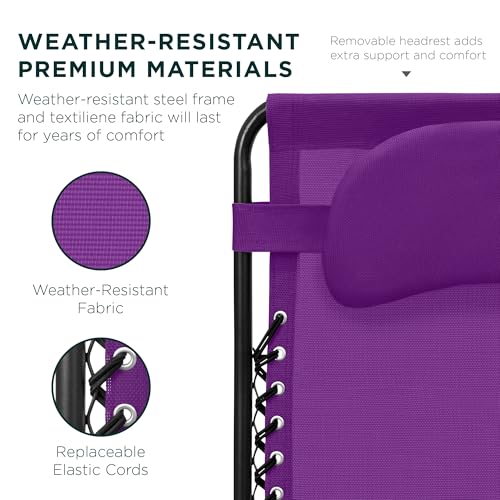 Best Choice Products Oversized Zero Gravity Chair, Folding Outdoor Patio Lounge Recliner w/Cup Holder Accessory Tray, Pillow - Amethyst Purple - color: Amethyst Purple
