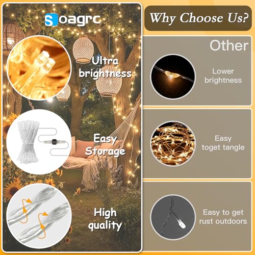Soagrc132FT 400 LED Warm White String Lights, 8 Modes Fairy Lights with Timer, Waterproof & Durable Indoor Outdoor Decor for Garden, Patio, Party - color: Warm Whtie, size: 400LED