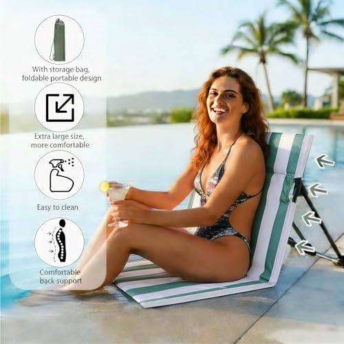 Stripes Foldable Pool Chair,Ultra-Light Portable Beach Chair with Carry Bag for Sunbathing Swimming Poolside Picnic Lawn Road Hiking Trips (1, Green and White) - color: Green and White