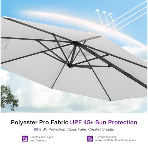 PURPLE LEAF 11 Feet Patio Umbrella Outdoor Cantilever Round Umbrella Aluminum Offset Umbrella with 360-degree Rotation for Garden Deck Pool Patio White - color: White, size: 11 Feet, style: Standard