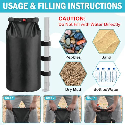 Extra Large 300 LBS Canopy Sandbags Weight Bags (4-Pack), 1680D Black Tent Outdoor Sand Bags, Heavy Duty Sandbag for Sunshade, Pop Up Sun Shelter, Gazebo Wide Legs, Patio Umbrellas (Without Sand) - size: 75LB (4-Pack)