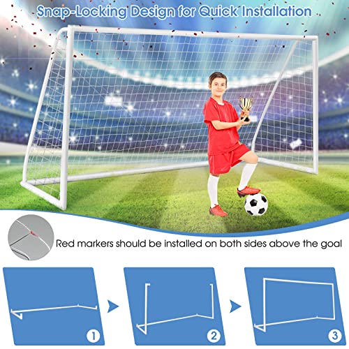 HONEY JOY 12FT x 6FT Soccer Goal for Backyard, Heavy Duty Steel Frame Soccer Net for Kids, Easy Setup, Ground Stakes, Portable Weather Resistant Football Shooting Training Aid, Gift for Kids