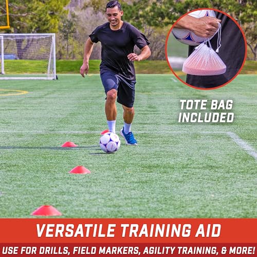 GoSports Premium Sports Cones for Agility Training and Drills - 20 Pack with Tote - Orange, Green, Pink, Yellow, or Red - color: Red