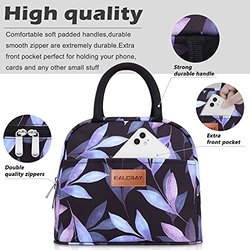 BALORAY Lunch Bag for Women Men Insulated Lunch Box for Adult Reusable Lunch Tote Bag for Work, Picnic or Travel (Blue Leaves) - color: Blue Leaves, size: M