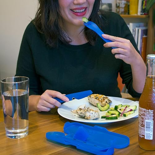 humangear GoBites Trio | Travel & Camping Utensils | Portable & Convertible Dining Ware | Multi-Functional Spork & Knife, Blue - color: Blue
