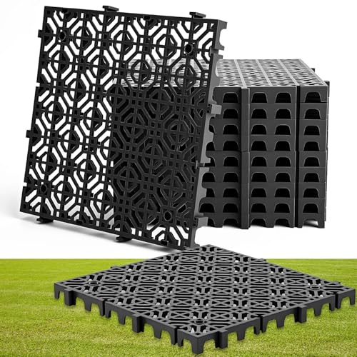 10 Pcs 15.7 x 15.7 in Heavy Duty Ground Protection Mats Drive on Lawn Grid, Heavyweight Drain Interlocking Non-Slip Floor Mat, 6613 lb Load for Gravel Grid Permeable Pavers (Black) - color: Black, size: 15.7 x 15.7 in