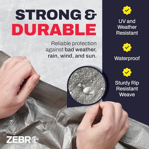 12' x 20' Silver/Black Heavy Duty Tarp with Grommets Reinforced - 10 Mil Thick - Double Sided Plastic Waterproof Tarps - Large Tarpaulin Cover for Outdoor Camping Tent Tarp RV Roof Rain - Zebro - color: Silver/Black, size: 12' x 20'