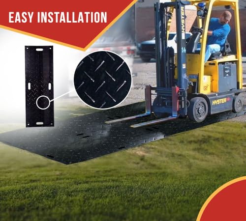 Mytee Products 2' x 6' Ground Protection Mats with Double Sided Diamond Plated Tread Design - High Density Polyethylene Mat, Easily Supports 35 Ton Loads on Lawns, Dirt, and Any Other Areas - size: 2 feet x 6 0.5 inches