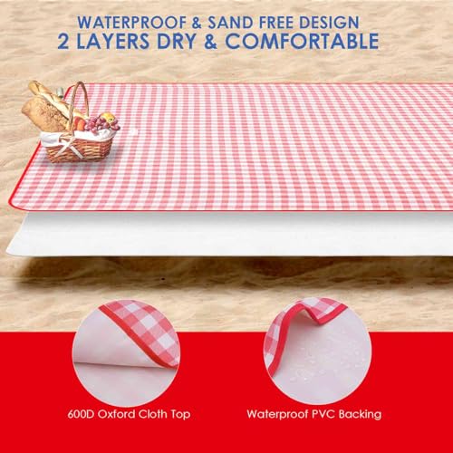 GIVERARE Picnic Beach Blanket Extra Large, XL Sandproof Waterproof Outdoor Camping Blankets 80x60in, Sand Free Oversized Mat, Quick Drying Portable Mats for Travel, Hiking, Music Festival, Lawn-Red - color: Red