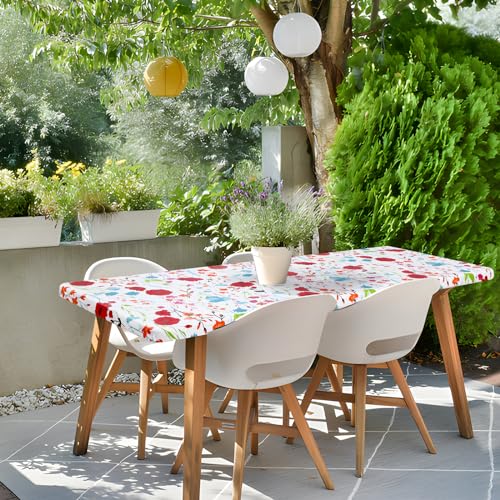 misaya Rectangle Vinyl Tablecloth, Fitted Table Cover, 100% Waterproof, Elastic Edge, Flannel Backing, Plastic Table Cloth Fit Folding Tables for Picnic, Camping, Outdoor (Flowers, 36x72 inch) - color: Off White, size: 72" x 36" (Rectangular)