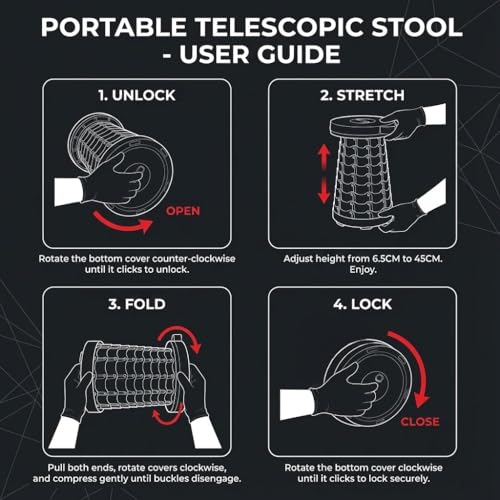 2026 Portable Folding Stool, 440lbs Capacity Telescopic Stool with Storage Bag - Lightweight & Sturdy Camping Chair for Hiking, Fishing, Garden, BBQ