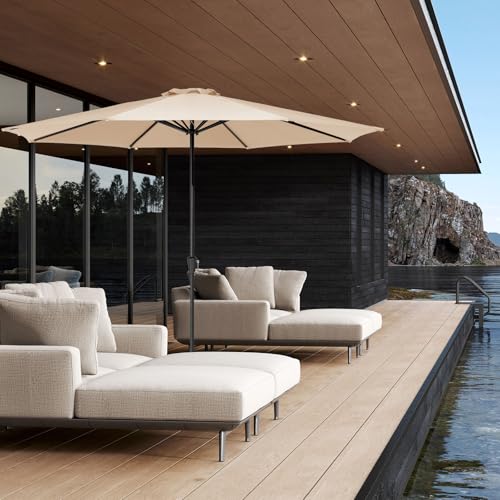 JEAREY 11' Patio Umbrellas Outdoor Table Market Umbrella w/Crank, 8 Sturdy Ribs, UV Protection Windproof for Garden, Deck, Backyard, Pool(Beige) - color: Beige, size: 11ft