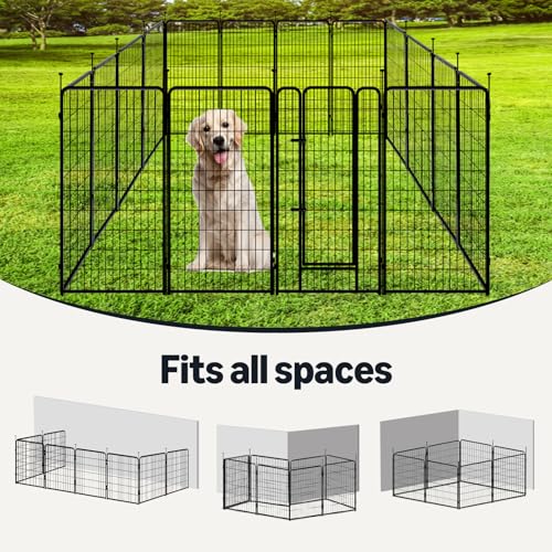 Amazon Basics Dog Playpen, 16 Panels Metal Fence with Door, Foldable for Indoor and Outdoor Use, Suitable for Small to Medium Sized Dogs, 48 Inch Height, Black - style: 16pcs-48"