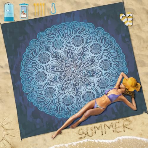 Famstar Beach Blanket Sandproof Waterproof 78''×81'' 1-5 Adults Oversized,Compact Lightweight Durable Beach Mat for Travel Camping Hiking Picnic Blanket - color: Round Flower, size: 78''×81''