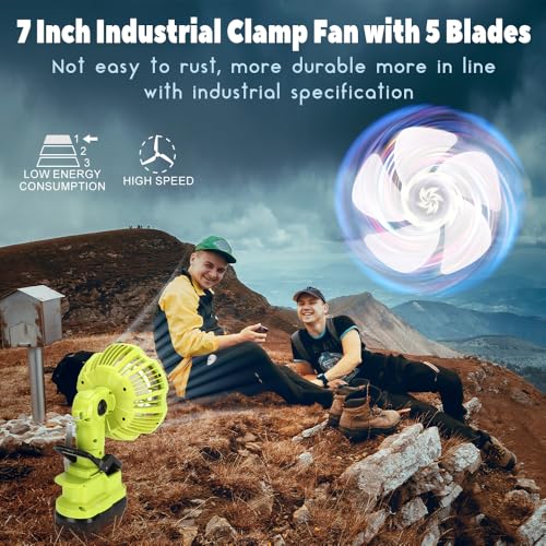 Clip Fan Compatible with Ryobi 18V Battery, 3 in 1 Camping Cordless Clamp Fan with USB Port 3 Speed Settings, Clamping Capacity, Adjustable Head - style: Style 3