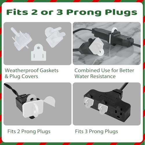 14 Sets Plug Protectors Covers and Weatherproof Gaskets, Outdoor Waterproof Outlet Plug Covers for Christmas Lights, Extension Cords, GFCI Tripping Prevention, Fit 2 or 3 Pronged Plugs - style: 14 Sets White Weatherproof Plug Covers