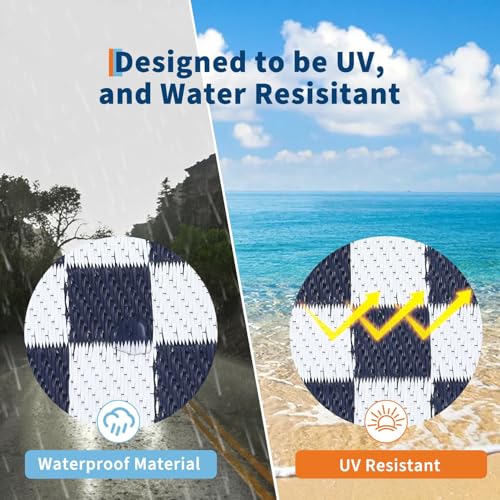 Outdoor Rug 9x12 Waterproof Reversible Patio Rug Geometric Outdoor Carpet with Stakes & Carry Bag, Fade-Proof & Weather Resistant RV Mat for Garden Backyard Balcony Camping Blue White - color: Border1|blue White, size: 9' x 12' (Rectangular)