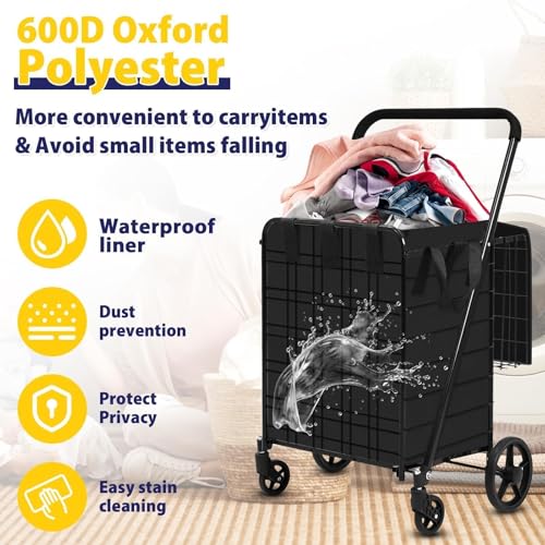 Siffler 396lbs Capacity Shopping Cart,Upgrade Huge Grocery Cart on Wheels,Heavy Duty Foldable Utility Shopping Carts with Double Basket and 360° Rolling Swivel Wheels for Groceries Laundry Transport - size: Jumbo - Back Bag