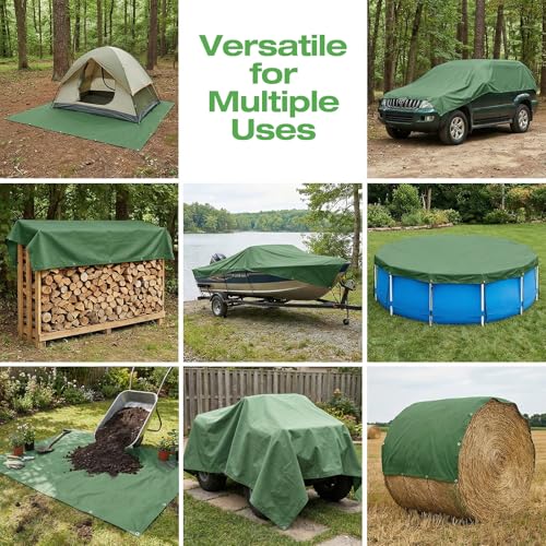 Canvas Tarp 10x12ft 21mil with Rustproof Grommets, Heavy Duty Waterproof Multipurpose Outdoor Tarpaulin Cover for Canopy Tent, Roof, Camping, Woodpile, Trailer - size: 10*12 Feet