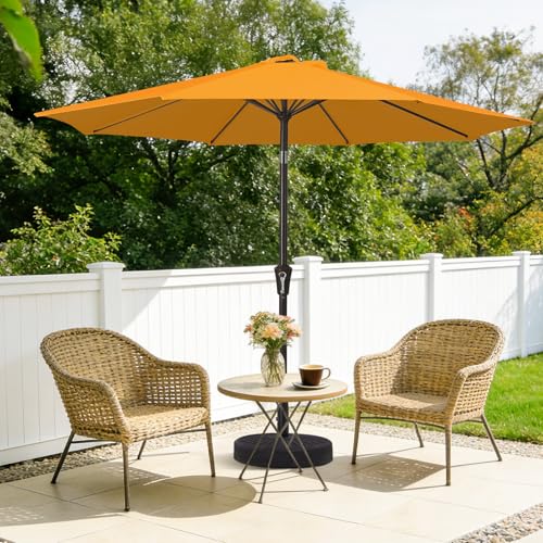 MEWAY 9ft Patio Umbrella Outdoor Table Umbrellas with Push Tilt and Crank, Market Umbrella 8 Sturdy Ribs for Deck, Garden, Pool and Backyard, Bright Orange - color: Bright Orange, size: 9ft