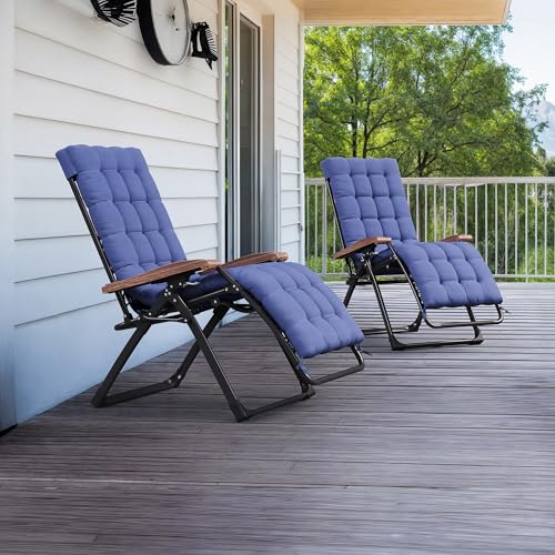 PURPLE LEAF Outdoor Reclining Chair Set of 2 Patio Zero Gravity Chaise Lounge Folding Chair with Removable Cushion Adjustable Headrest for Lawn Camping Beach Pool Navy Blue - color: Navy Blue - 2 Chairs, size: Standard – Thick Cushion