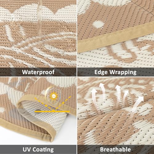 Pauwer Waterproof Outdoor Rug 5x8, Reversible Plastic Straw Patio Camping Rug, Indoor Outdoor RV Mat Carpet for Deck, Camper, Porch, Balcony, Backyard, Picnic, Paisley Brown - color: Paisley Brown, size: 5' x 8' (Rectangular)