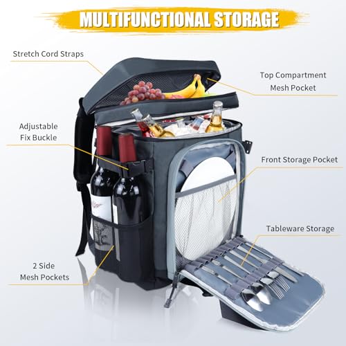 Backpack Cooler - AYAMAYA Upgrade Leakproof Cooler Backpack with Padded Top Handle, 40 Cans Large Waterproof Insulated Camping Coolers for Beach, Fishing, Picnic, Travel, BBQ - color: Grey