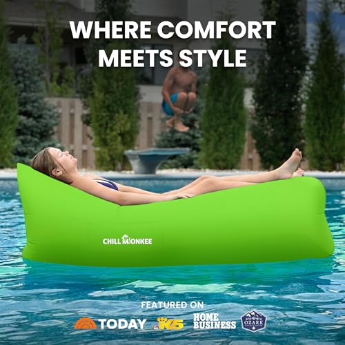 Portable Inflatable Lounger for Beach & Camping – Self-Inflating Air Couch, Beach Sofa, and Outdoor Lounge Chair for Relaxation and Comfort - color: Neon Green