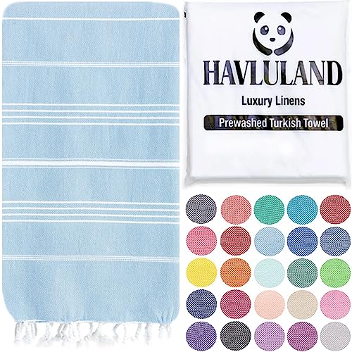 HAVLULAND Turkish Beach Towels, Oversized 40"x72" Turkish Bath Towel, Highly Absorbent Quick Dry Sand Free Beach Towels for Beach Pool Spa Gym Yoga Travel Camping Picnic Blanket - Light Blue - color: Light Blue