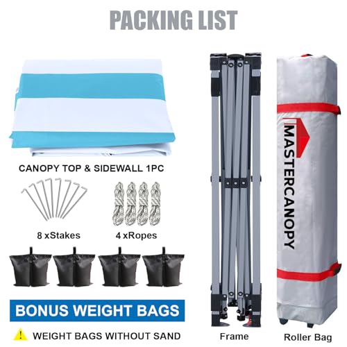 MASTERCANOPY Durable Pop-up Canopy Tent with 1 Sidewall (10'x10',Sky Blue Stripe) - color: Sky Blue Stripe, size: 10x10