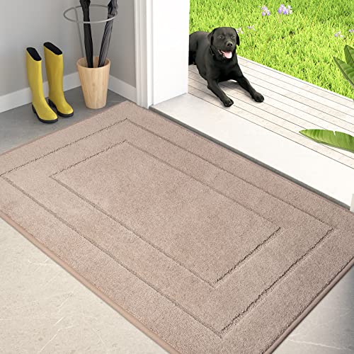 PURRUGS Dirt Trapping Door Mat 32" x 47", Non-Slip/Skid Machine Washable Entryway Rug, Dog Doormat, Super Absorbent Welcome Mat for Muddy Wet Shoes and Paws, Beige - color: Beige, size: 32" X 47"