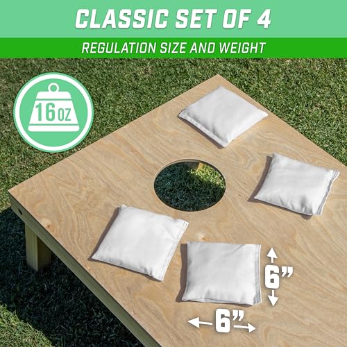 GoSports Classic Cornhole Bean Bags Set of 4-16 Colors Available - Regulation All Weather, Mix and Match - color: White, size: 6 X 6"