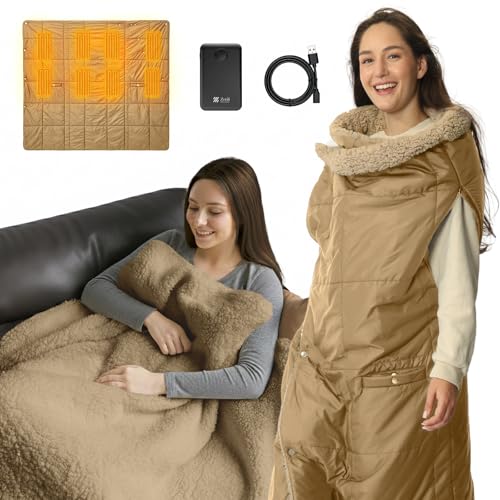 ZonLi Heated Blanket, Electric Portable Cordless Heated Wearable Blankets Battery Operated Heated Throw Blanket, Rechargeable Power Bank for Home, Office, Living Room, Camping, Travel - color: Khaki-1
