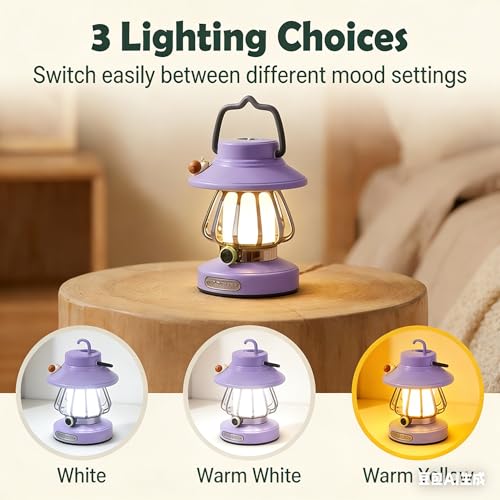 Kids Camping Light Set - Rechargeable Lantern & Motion Sensor Headlamp with USB-C Charging, 3 Color Dimmable Night Light for Boys Girls Indoor Outdoor Adventures (Purple) - color: Purple Camping Gear