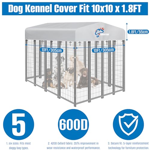 SIRUITON 10x10FT Outdoor Dog Kennel Replacement Cover, Heavy Duty 600D Oxford Fabric with Sun/Rain Dog Play Pen Top Covers Sun Shade Specialized,Snowproof,Sun( Cover Only) - color: Silver, size: 10x10FT