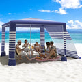 MoKo Beach Cabana, 8'×8' Large Beach Canopy with Side Wall, UPF 50+ Protection Easy Setup Beach Tent Sun Shelter, Adjustable Height Wind Resistant Cabana Beach Tent for Whole Family, Navy Stripes - color: Navy Stripes