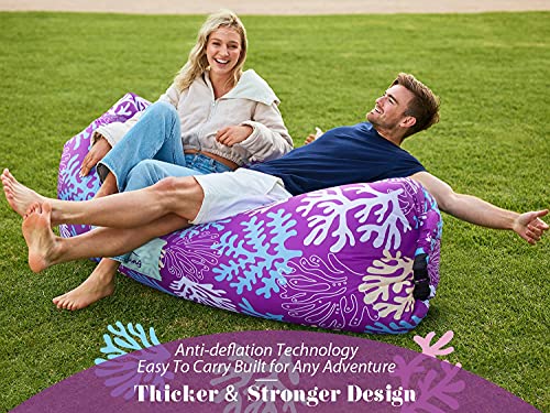 AlphaBeing Inflatable Lounger Air Sofa, Portable Inflatable Couch Mesh Hollow Air Hammock Anti Leakage Air Chair for Outdoor Camping Beach Traveling - color: Coral Purple