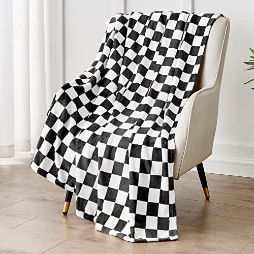 Edenleaf Checkered Blanket Flannel Throw Blankets Soft Cozy Checkered Grid Print Chessboard Gingham Pattern Throws for Bed Sofa Couch for All Seasons, 50x60 Inch, Black - color: 01 Black, size: Throw-50"x60"