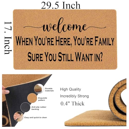 Heartwarming Family Doormat - When You're Here You are Family Classic Welcome Mat, 29.5" x 17" Non-Slip Rubber Backing, Housewarming Entryway Rug, Durable Floor Decor - color: Welcome When You're Here, You're Family