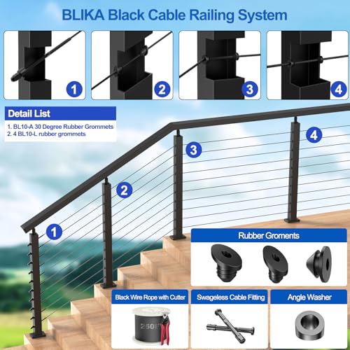 BLIKA 100 Pack Cable Railing Rubber Grommets for 1/8" 5/32" 3/16" Cables for Metal Cable Railing Posts, 1/8" Cable Railing Grommet, Cable Railing Protective Sleeves for Metal Posts, BL10-L