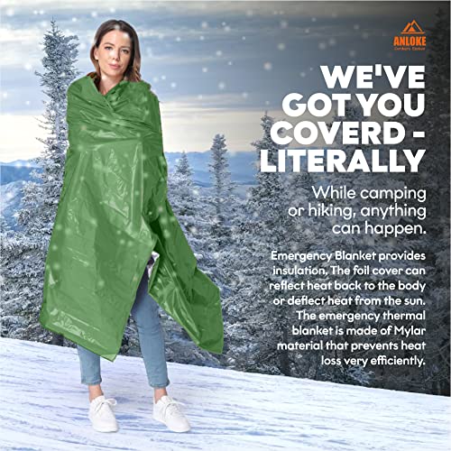ANLOKE Emergency Blankets Mylar Thermal Blanket (4 Pack) of Space Blanket 82" x62''. Survival Blankets Heavy Duty Camping Gear, First Aid, Green - color: Green -4 Pack