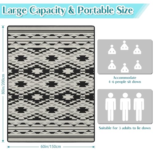 Boho Picnic Blankets Waterproof Foldable, 60″X80″ Thick Three Layer Picnic Mat Tribal Outdoor Blanket for Grass, Beach Blanket Sandproof Picnic Accessories for Camping Party Park Patio - color: A02, size: 5' X 6'8" (Rectangular)