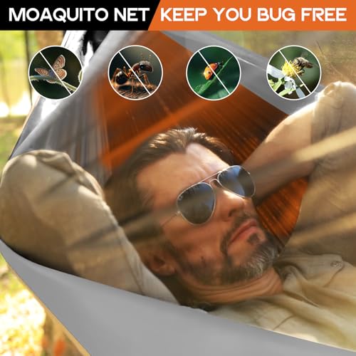 Camping Hammock Mosquito Net,Double & Single Portable Hammocks Hammocks with 2 Tree Straps,Hammock Tent for Travel Camping,Camping Accessories for Indoor Outdoor Hiking Backpacking Backyard Beach - color: Orange&grey, size: Large