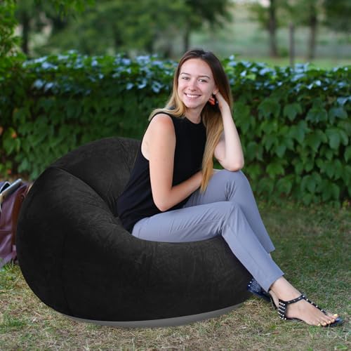 Realspring Inflatable Bean Bag Chairs Outdoor Blow up Camping Chairs Inflatable Lazy Sofa Folding Portable Bean Bag Loungers Couch for Movie Night(Black,2 Pcs) - color: Black