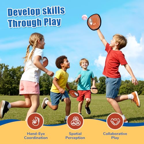 JoyCat Toss and Catch Ball Game for Kids,4 Paddles Outdoor Toys for Family Camping, Beach & Yard Game,Toddler Baseball Glove&Sticky Ball Set, Sports Birthday Gifts for Boys Girls Age 3-12 - style: 4 Paddles 4 Balls(Brown)