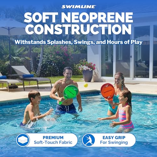 SWIMLINE Neoprene Pool & Beach Accessory for Active Group Play, Backyard Games, and Water Sports – 2-Player Waterproof Paddle Set with Soft Ball, Red & Green - style: Neoprene Pool Paddle Set